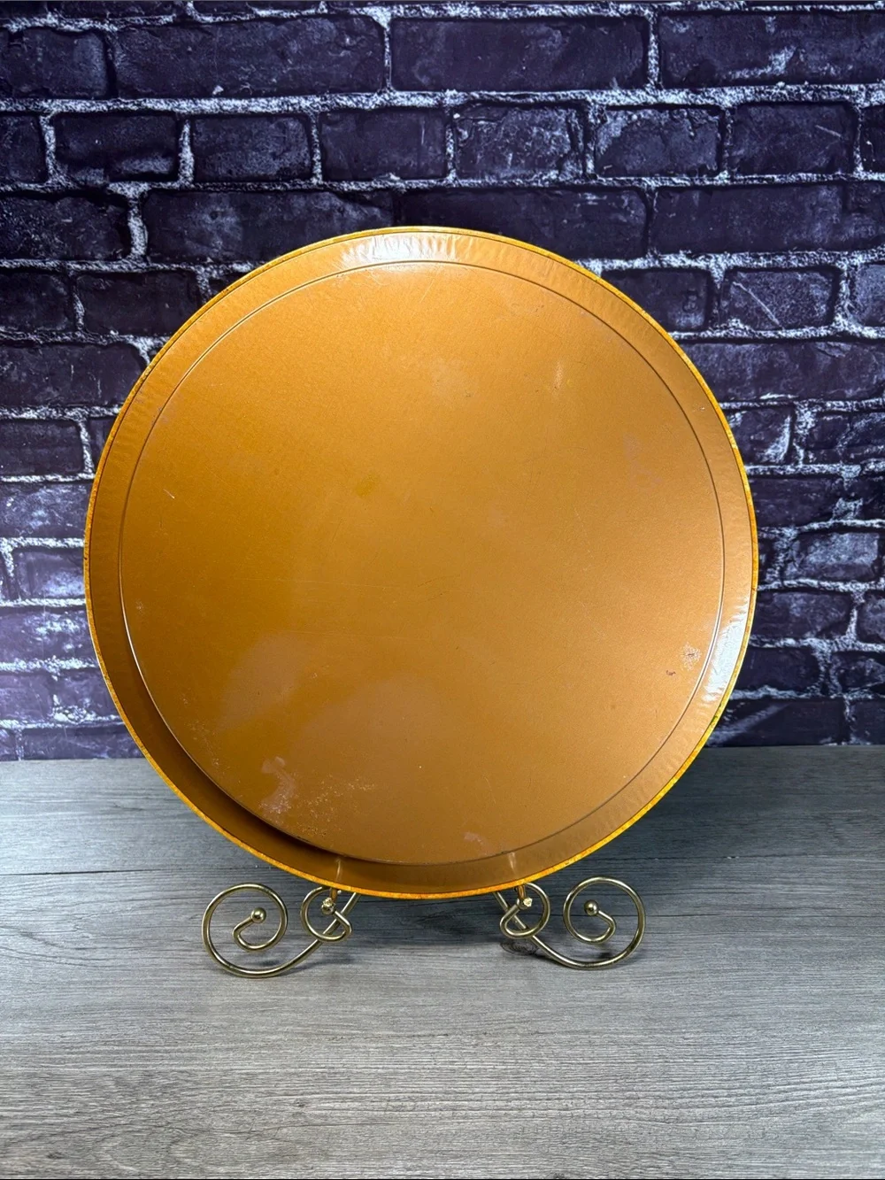 Vintage Large Yellow Metal Tole Fruit Motif Serving Tray